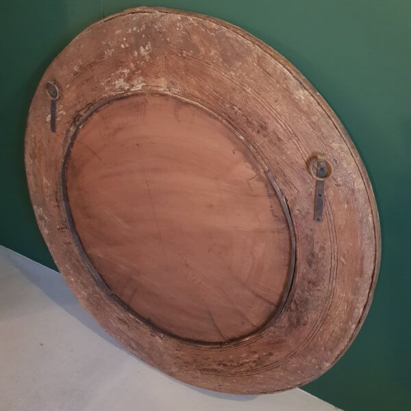 Oud houten ronde spiegel - Pilota Stoer Wonen